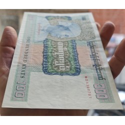 @PVP NUEVO 275€@ MYANMAR 100 KYATS 1976 GENERAL AUNG SAN Pick 61A BILLETE CON AGUJEROS DE GRAPA Socialist Republic of Burma