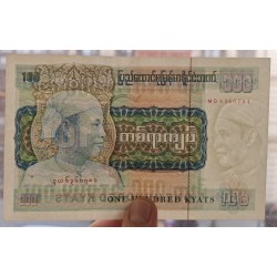 @PVP NUEVO 275€@ MYANMAR 100 KYATS 1976 GENERAL AUNG SAN Pick 61A BILLETE CON AGUJEROS DE GRAPA Socialist Republic of Burma