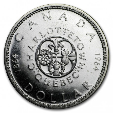 CANADA 1 DOLAR 1964 1864 CHARLOTTETOWN QUEBEC KM.58 MONEDA DE PLATA SC $1 Dollar silver coin R/1