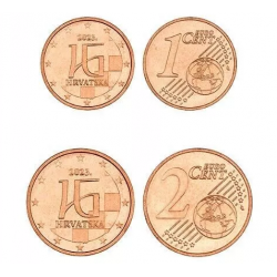 . 2 Monedas SC x CROACIA 1 CENTIMO 2023 + 2 CENTIMOS 2023 ALFABETO COBRE Croatia
