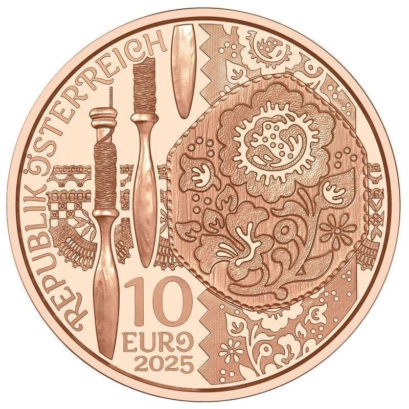 . 1 aaaaaacoin AUSTRIA 10 EUROS 2025 LINO DIRNDL Serie TRAJES TRADICIONALES 1ª MONEDA DE COBRE SC