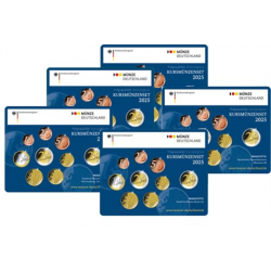 . 1 acoin ALEMANIA 5 CARTERAS EURO 2025 A+D+F+G+J BU SET 1+2+5+10+20+50 Centimos + 1€ + 2€ AGUILA + 2 EUROS 2025 Tirada 10.000