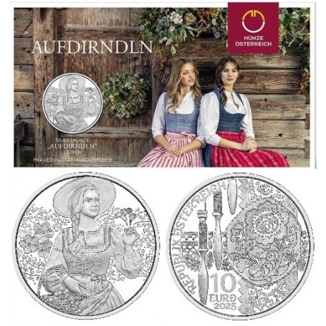 . 1 aaaaaacoin @PLATA BLISTER@ AUSTRIA 10 EUROS 2025 LINO DIRNDL Serie TRAJES TRADICIONALES 1ª MONEDA SIN CIRCULAR
