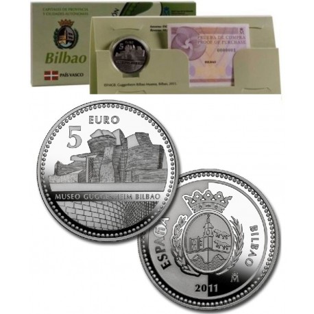 ESPAÑA 5 EUROS 2011 Ciudad de BILBAO - MUSEO GUGGENHEIM MONEDA DE PLATA NO ESTUCHE SI CAPSULA