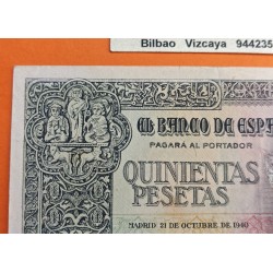 ESPAÑA 500 PESETAS 21 de OCTUBRE de 1940 ENTIERRO del CONDE ORGAZ Serie 1758082 @RARO BILLETE@ EBC