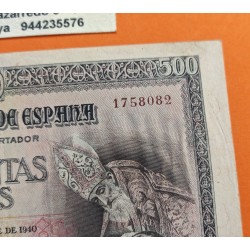 ESPAÑA 500 PESETAS 21 de OCTUBRE de 1940 ENTIERRO del CONDE ORGAZ Serie 1758082 @RARO BILLETE@ EBC