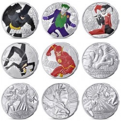. 1 aaaaaaacoin @DC COMICS@ FRANCIA 10 EUROS 2025 DC COMICS Serie 1ª BATMAN, JOKER, SUPERMAN 9 MONEDAS DE PLATA COLORES ÁLBUM