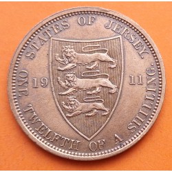 JERSEY 1/12 de SHILLING 1911 REY JORGE V y ESCUDO KM.12 MONEDA DE BRONCE MBC+ Balwick of Jersey