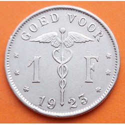BELGICA 1 FRANCO 1923 ALEGORIA FEMENINA Rey ALBERTO I Leyenda GOED VOOR KM.90 MONEDA DE NICKEL EBC Belgium
