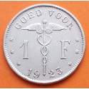 BELGICA 1 FRANCO 1923 ALEGORIA FEMENINA Rey ALBERTO I Leyenda GOED VOOR KM.90 MONEDA DE NICKEL EBC Belgium