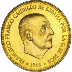 ESPAÑA 1 PESETA 1966 * 19 70 FRANCISCO FRANCO ESTADO ESPAÑOL KM.796 MONEDA DE LATON SC- Imperfecciones