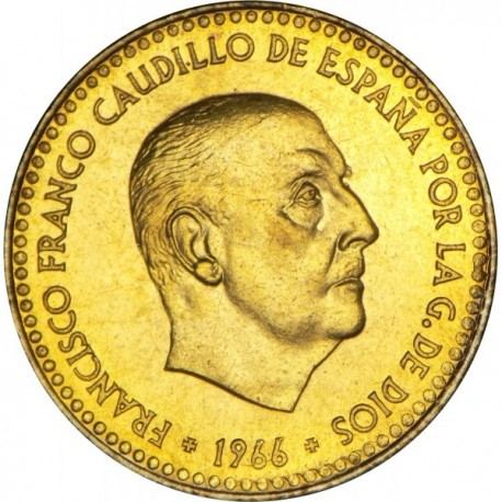 ESPAÑA 1 PESETA 1966 * 19 70 FRANCISCO FRANCO ESTADO ESPAÑOL KM.796 MONEDA DE LATON SC- Imperfecciones