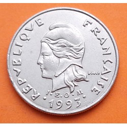 POLINESIA FRANCESA 10 FRANCOS 1993 DAMA ABORIGEN y MASCARA ABORIGEN KM.8 MONEDA DE NICKEL SC- Polynesie Francaise