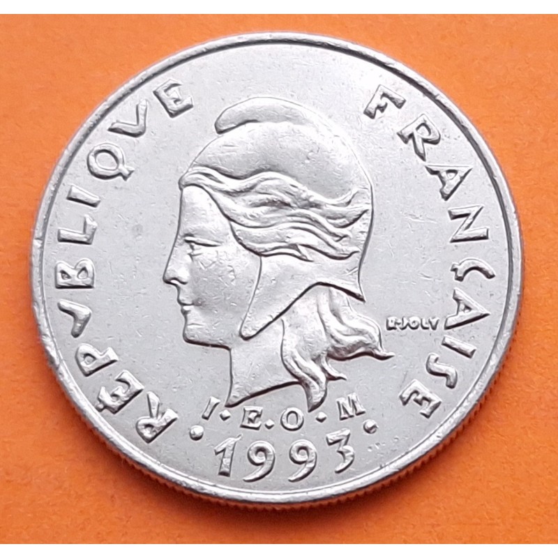 POLINESIA FRANCESA 10 FRANCOS 1993 DAMA ABORIGEN y MASCARA ABORIGEN KM.8 MONEDA DE NICKEL SC- Polynesie Francaise
