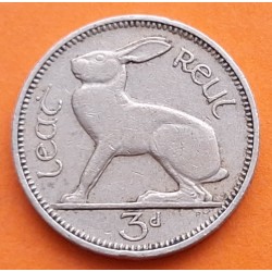 IRLANDA 3 PENIQUES 1961 CONEJO KM.12A MONEDA DE NICKEL MBC Ireland Eire 3 Pence RABBIT