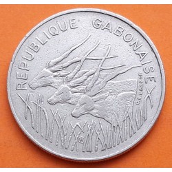 GABON 100 FRANCOS 1975 TRES ANTILOPES KM.13 MONEDA DE NICKEL MBC Africa Republique Gabonaise