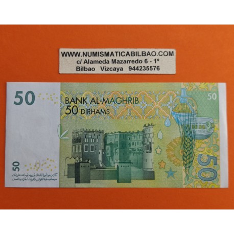 MARRUECOS 50 DIRHAMS 2002 REY HASSAN VI y FORTALEZA Pick 69A BILLETE MBC++ Morocco banknote