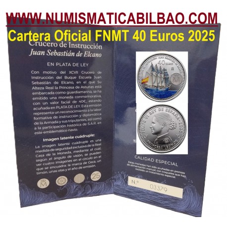 . 1 aaaaaaacoin @10/JUNIO Envío@ ESPAÑA CARTERA FNMT 40 EUROS 2025 PRINCESA LEONOR BUQUE ELCANO MONEDA DE PLATA PROOFLIKE