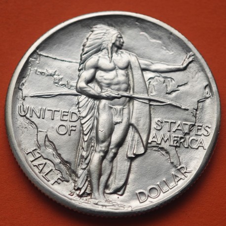. @LUJO@ ESTADOS UNIDOS 1/2 DOLAR 1937 D JEFE INDIO - OREGON TRAIL KM.159 MONEDA DE PLATA USA Half Dollar Commemorative