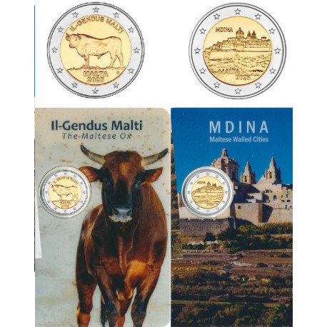 . 1 aaaaaaaaacoin @11/JUNIO Envío - ESTUCHE@ MALTA 2 EUROS 2025 BUEY + CIUDADELA DE MDINA 2 MONEDAS CONMEMORATIVAS