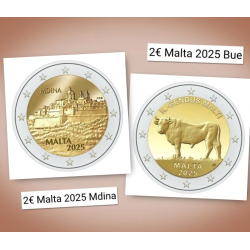 . 1 aaaaaaaaacoin @7/JUNIO Envío - ESTUCHE@ MALTA 2 EUROS 2025 BUEY + CIUDADELA DE MDINA 2 MONEDAS CONMEMORATIVAS