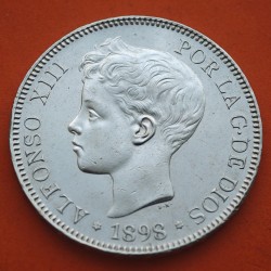ESPAÑA 5 PESETAS 1898 * 18 98 SGV REY ALFONSO XIII KM.707 MONEDA DE PLATA (DURO) Spain silver R/4
