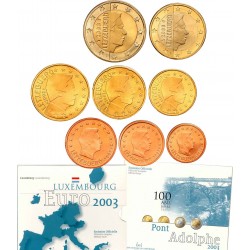 LUXEMBURGO CARTERA OFICIAL EUROS 2003 SC 1+2+5+10+20+50 Centimos 1 EURO + 2 EUROS 2002 BU SET KMS ADOLPHE