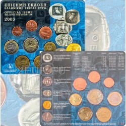 GRECIA CARTERA OFICIAL EUROS 2005 SC 1+2+5+10+20+50 CENTIMOS 1 EURO + 2 EUROS 2005 tipo EUROPA SET KMS 8 MONEDAS