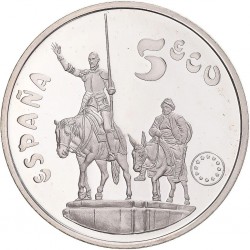 . 1 moneda + CÁPSULA x ESPAÑA 5 ECU 1994 DON QUIJOTE DE LA MANCHA MIGUEL DE CERVANTES PLATA NO ESTUCHE 5 ECUS 1994