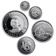 . 5 monedas x ESPAÑA V CENTENARIO 100+200+500+1000+2000 PESETAS 1989 FDC PLATA 1ª Serie 5 Valores 1,50 ONZAS