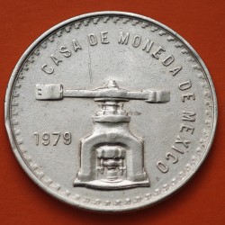 @ESCASA@ MEXICO 1 ONZA 1979 BALANZA y PRENSA DE ACUÑAR KM.M49 MONEDA DE PLATA MBC + IMPERFECCIONES silver coin OZ TROY OUNCE R/3