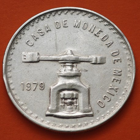 @ESCASA@ MEXICO 1 ONZA 1979 BALANZA y PRENSA DE ACUÑAR KM.M49 MONEDA DE PLATA MBC + IMPERFECCIONES silver coin OZ TROY OUNCE R/3