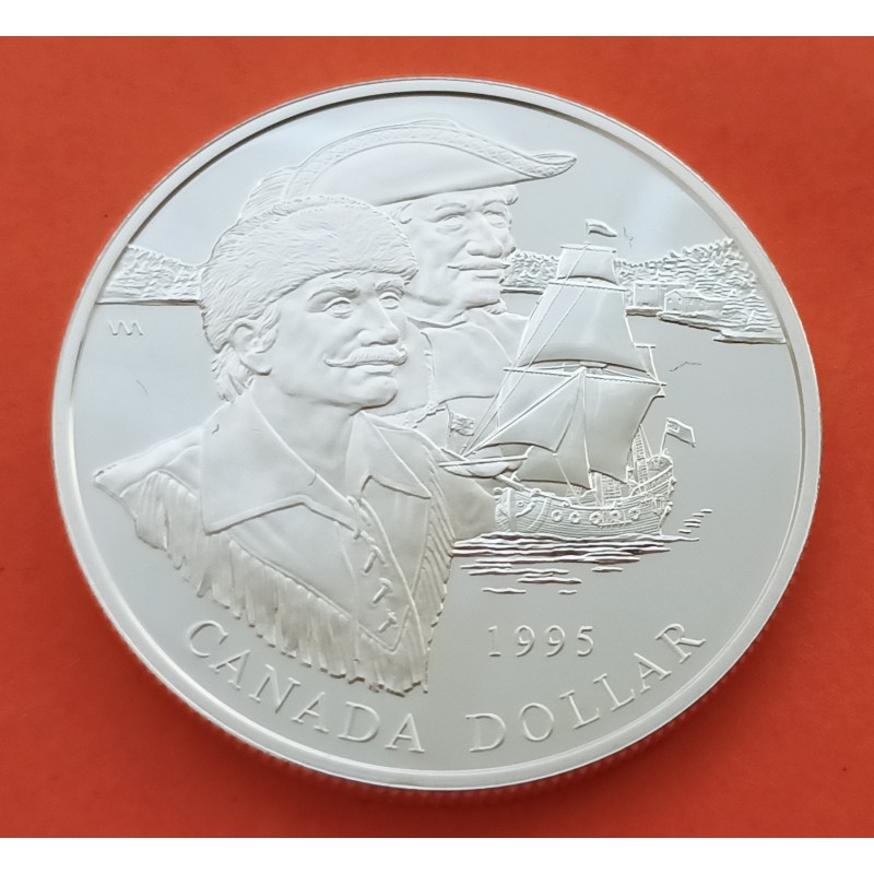 CANADA 1 DOLAR 1995 BAHIA DE HUDSON y BARCO KM.239 MONEDA DE PLATA PROOFLIKE $1 Dollar silver coin