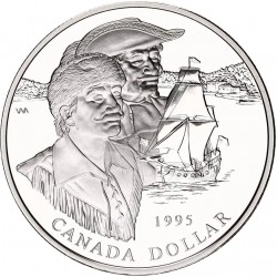CANADA 1 DOLAR 1995 BAHIA DE HUDSON y BARCO KM.239 MONEDA DE PLATA PROOFLIKE $1 Dollar silver coin