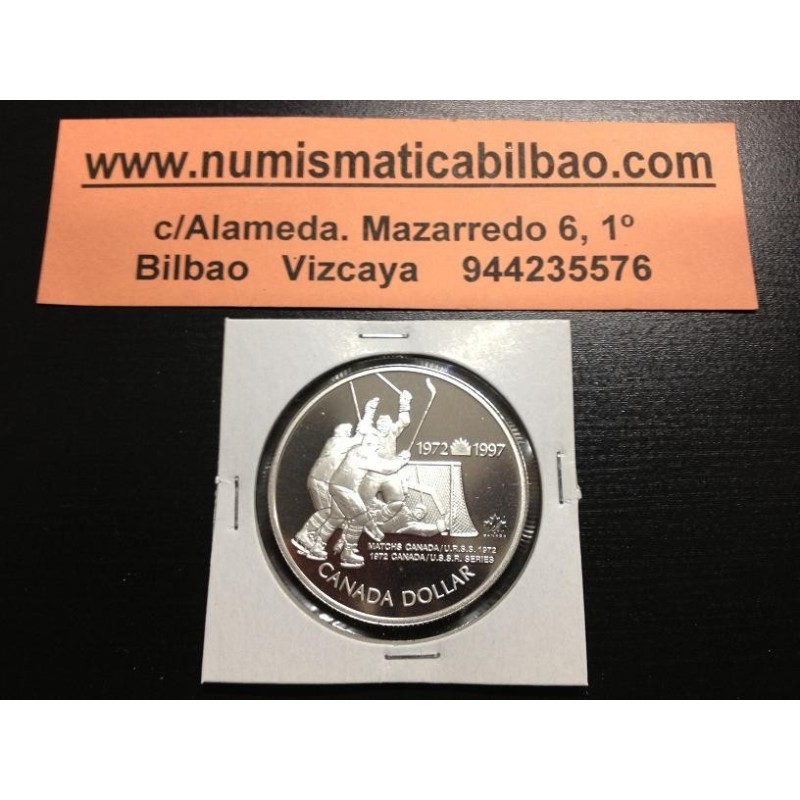 CANADA 1 DOLAR 1997 URSS 25 YEARS ICE HOCKEY SUMMIT SERIES KM.282 MONEDA DE PLATA PROOFLIKE Silver Dollar