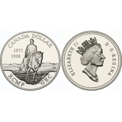 CANADA 1 DOLAR 1998 REAL POLICIA MONTADA RCMP 125 ANIVERSARIO KM.306 MONEDA DE PLATA PROOF silver $1 Dollar