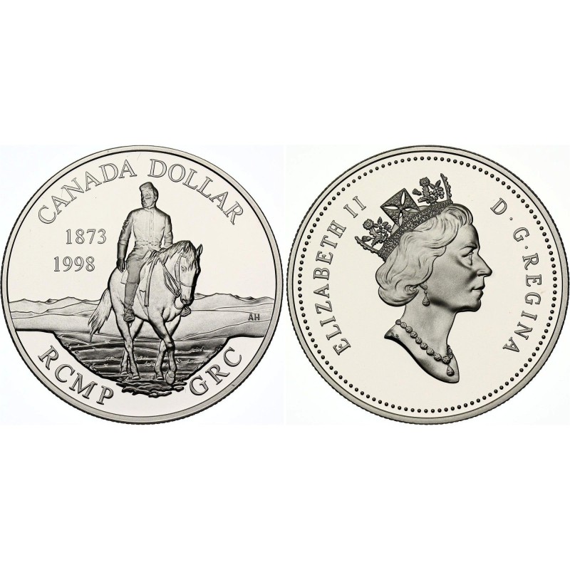CANADA 1 DOLAR 1998 REAL POLICIA MONTADA RCMP 125 ANIVERSARIO KM.306 MONEDA DE PLATA PROOF silver $1 Dollar