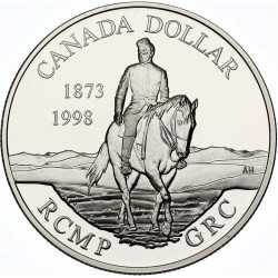 CANADA 1 DOLAR 1998 REAL POLICIA MONTADA RCMP 125 ANIVER. KM.306 MONEDA DE PLATA PROOFLIKE silver $1 Dollar