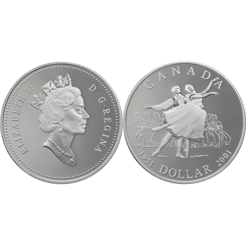 CANADA 1 DOLAR 2001 NATIONAL BALLET KM.414 MONEDA DE PLATA PROOFLIKE $1 Silver Dollar