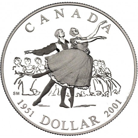 CANADA 1 DOLAR 2001 NATIONAL BALLET KM.414 MONEDA DE PLATA PROOFLIKE $1 Silver Dollar