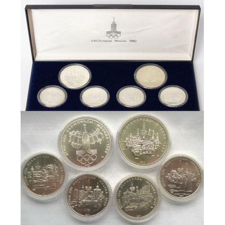 1ª Serie x RUSIA 5 RUBLOS 1977 + 10 RUBLOS 1977 CCCP OLIMPIADA DE MOSCU 1980 PLATA SC ESTUCHE Russia silver 3,88 ONZAS