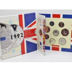 @OJO VER FOTOS@ 1992 INGLATERRA UNITED KINGDOM BRILLIANT UNCIRCULATED COIN + 50 PENIQUES 1993 1992 CEE NICKEL MINT SET