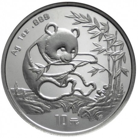 CHINA 10 YUAN 1994 OSO PANDA y PAGODA @FECHA GRANDE@ MONEDA DE PLATA SC 1 OZ ONZA OUNCE silver coin LARGE DATE