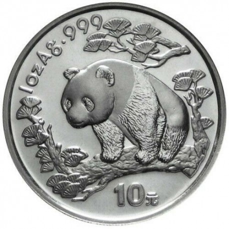CHINA 10 YUAN 1997 OSO PANDA y PAGODA @FECHA PEQUEÑA@ MONEDA DE PLATA SC 1 OZ ONZA OUNCE Silver coin SMALL DATE cápsula