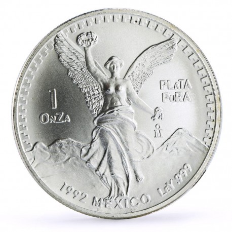 @VER FOTOS@ MEXICO 1 ONZA 1992 ANGEL LIBERTAD MONEDA DE PLATA PURA SC Mejico silver coin OZ OUNCE CÁPSULA R/2