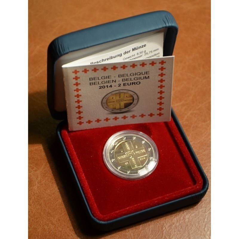 @PROOF - ESTUCHE@ BELGICA 2 EUROS 2014 CRUZ ROJA 150 ANIVERSARIO MONEDA CONMEMORATIVA