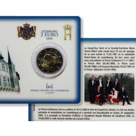 @COINCARD OFICIAL@ LUXEMBURGO 2 EUROS 2006 GRAN DUQUE HENRI y PRINCIPE GUILLERMO MONEDA SC CONMEMORATIVA