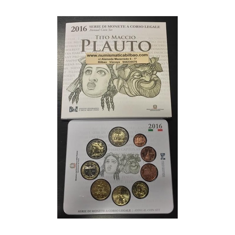 @Tirada 12.000@ ITALIA CARTERA OFICIAL EUROS 2016 SC 1+2+5+10+20+50 Centimos + 1 EURO + 2 EUROS + 2 EUROS 2016 PLAUTO BU SET KMS