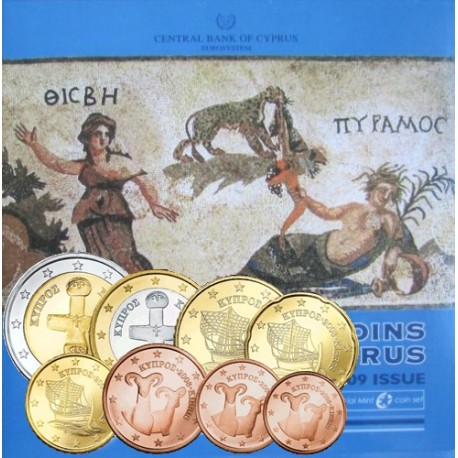 CHIPRE CARTERA OFICIAL EUROS 2009 SC 1+2+5+10+20+50 Centimos + 1 EURO + 2 EUROS 2009 UNC BU SET KMS Zypern Cyprus