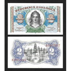 . 1 Billete NUEVO x ESPAÑA 2 PESETAS 1938 MINISTERIO DE HACIENDA - REPUBLICA ESPAÑOLA Serie A Pick 95 SC